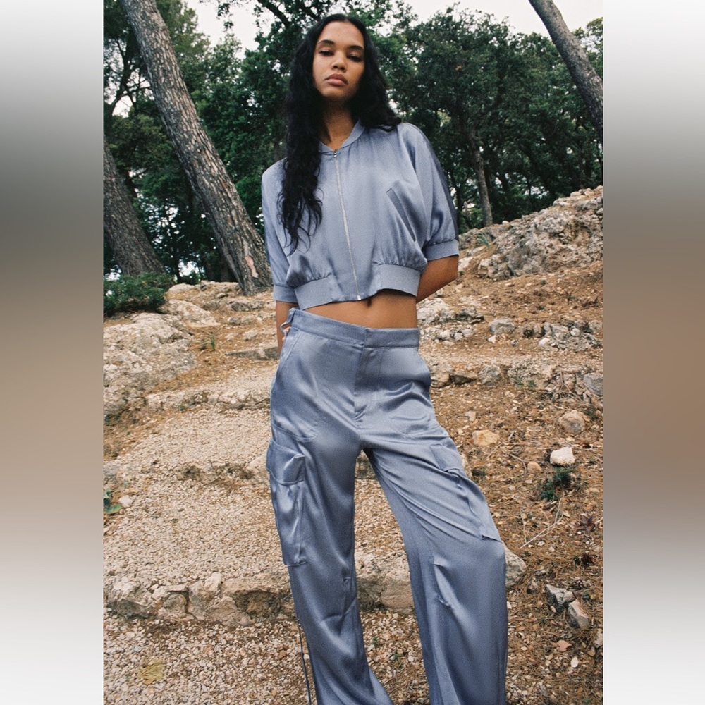 Zara Blue Straight Leg Pants Modern Comfort